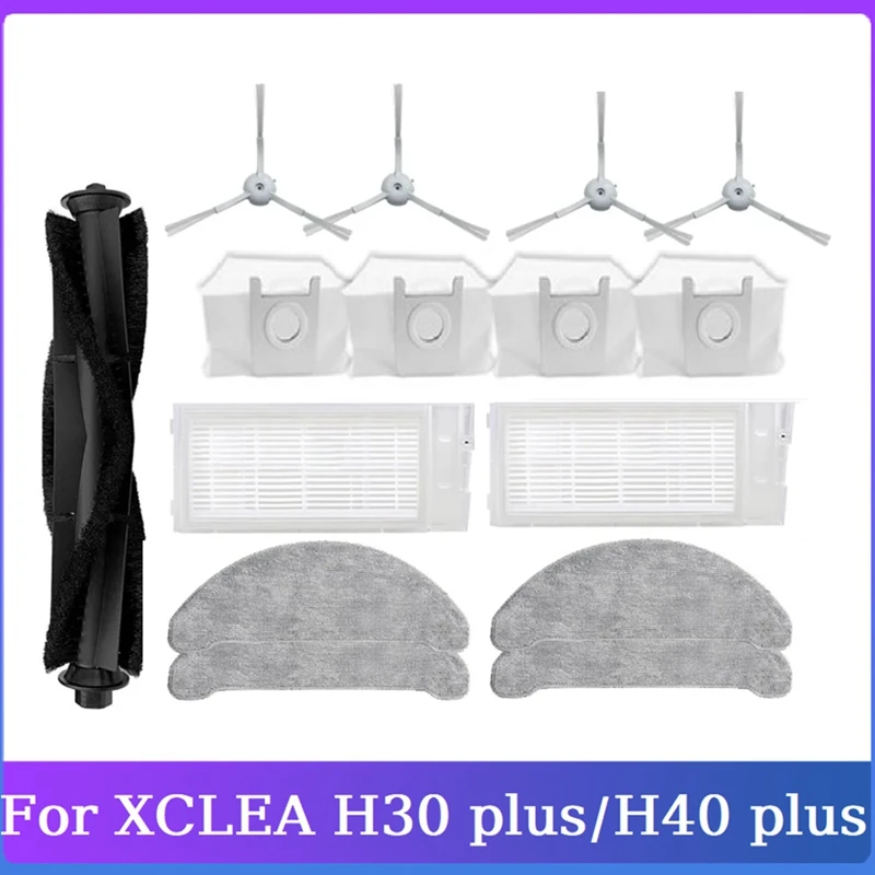 15PCS For XCLEA H30 Plus/H40 Plus Robot Vacuum Cleaner Spare Parts Accessories Main Side Brush Hepa Filter Mop Cloth Dust Bag