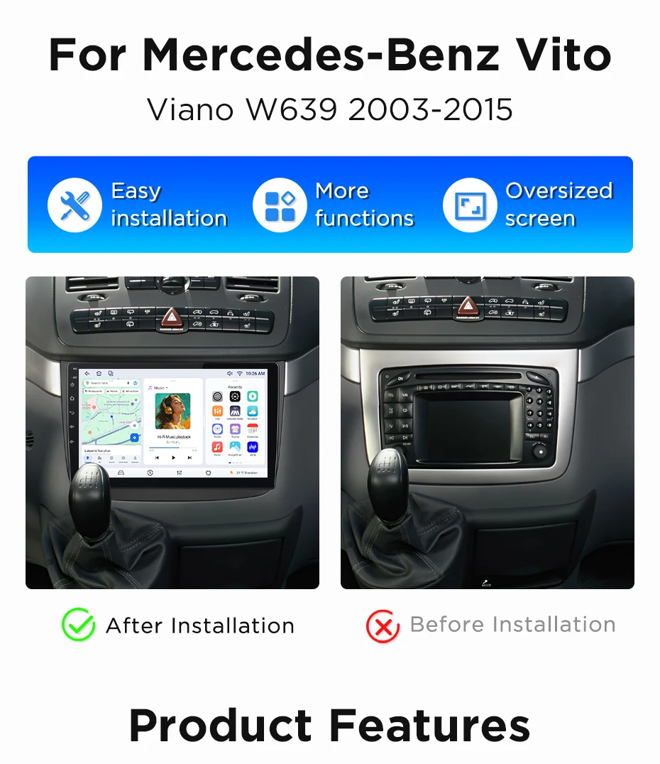 Junsun Wireless CarPlay Android Auto Autoradio für Mercedes-Benz Vito Viano W639 2003-2015 Intelligente Systeme DSP SWC RDS GPS – Detail 6