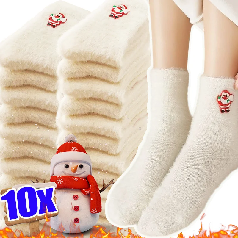 

Mink Fur Socks Ultra Soft Warm Winter Socks Women Christmas Pattern Santa Reindeer Snowman Cozy Fuzzy Plush Boot Socks for Home