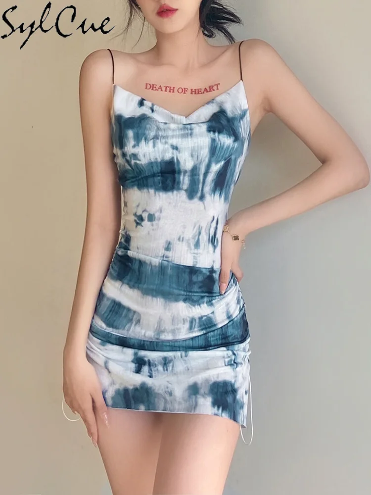 Sylcue Summer 2021 Sexy Party Slip White Short Shading Beach Style Sunlight Makes You Special Retro Sleeveless Camis Dress