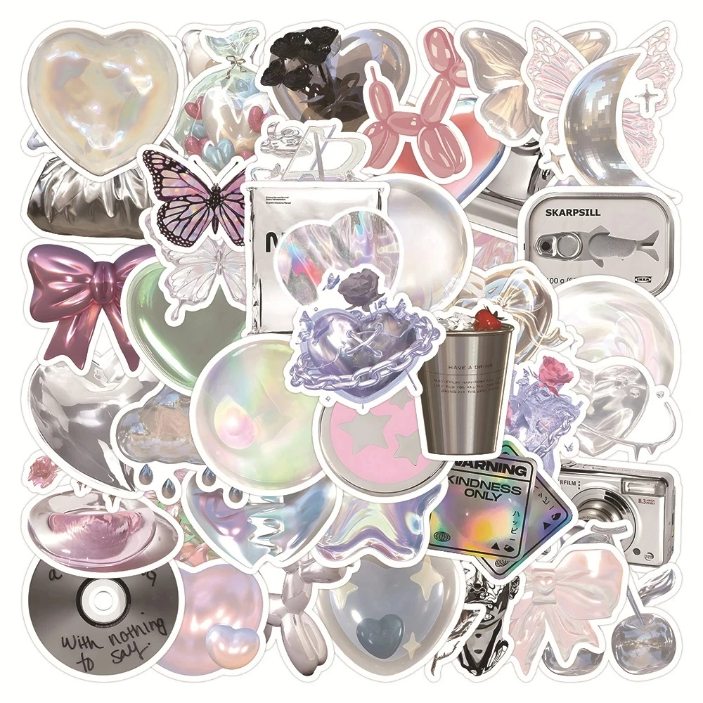 

10/30/63pcs Ins Style Shiny Silver Pink Aesthetic Stickers Kawaii Decals Laptop Scrapbook Suitcase Phone Stationery Sticker Toy