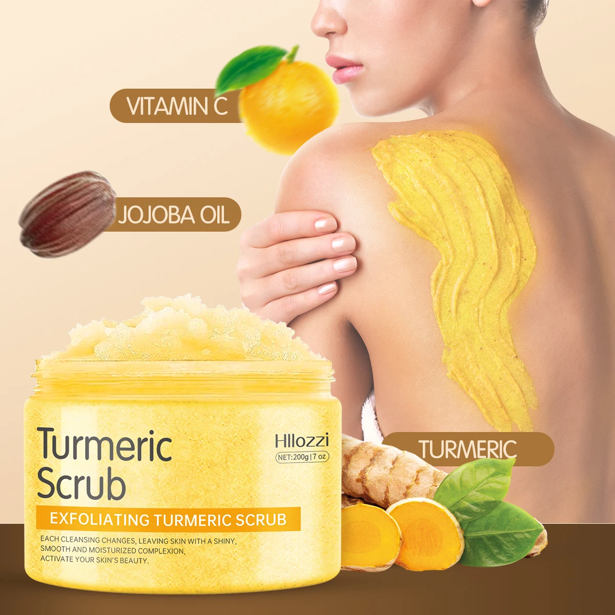 

Hllozzi 200g turmeric body scrub deep cleansing exfoliation avocado vitamin C hydrating moisturizing