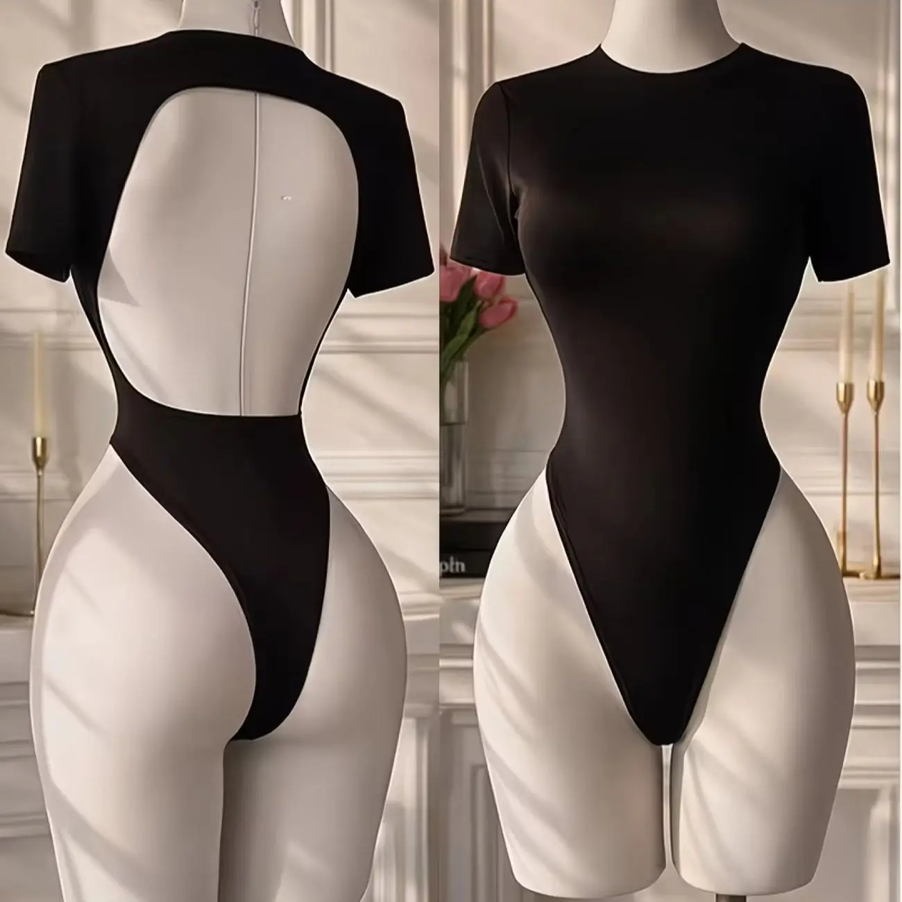 Hochwertiger Rückenfreier Damen-Bodysuit Einfarbig Bequeme Passform Unterwäsche