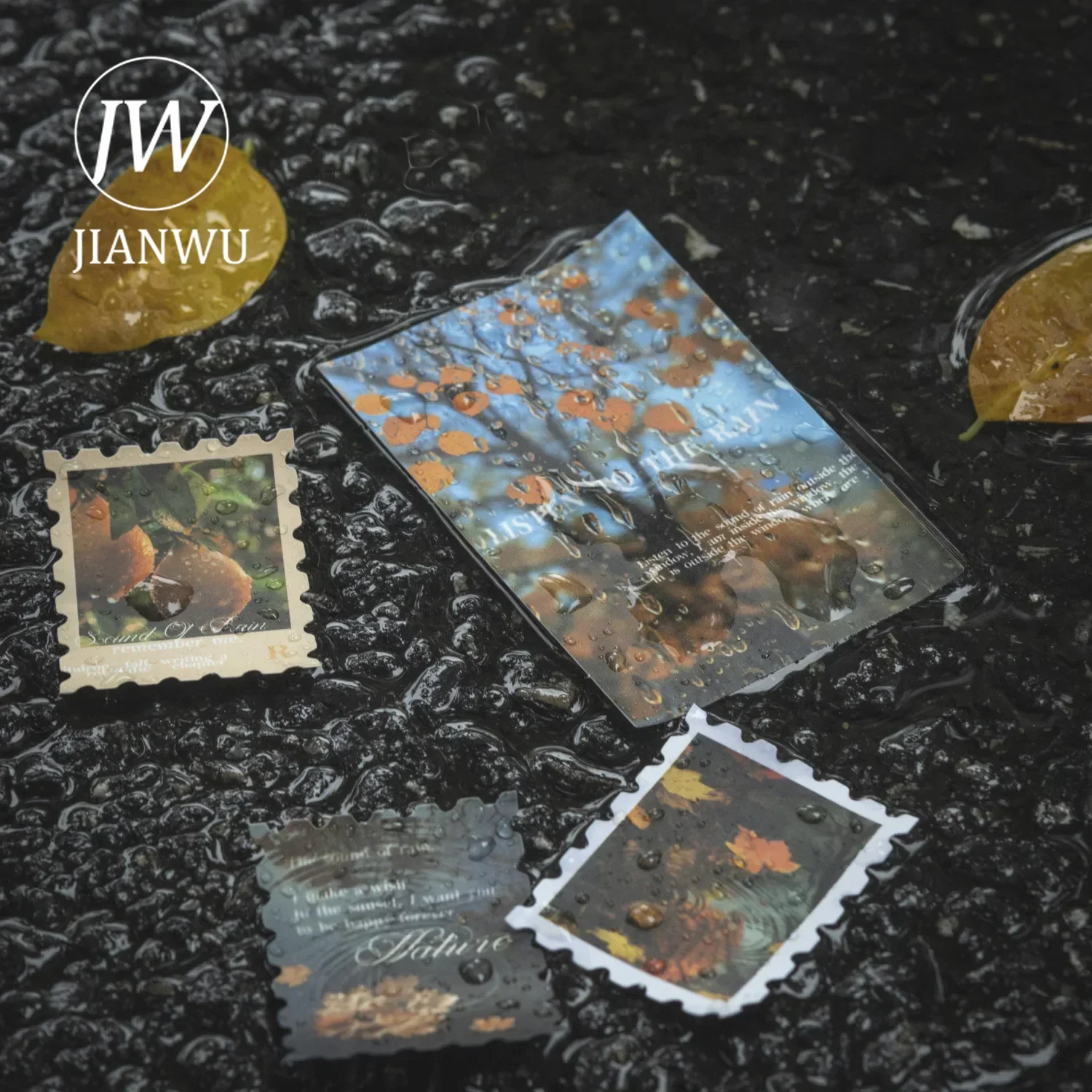 JIANWU Listen To The Sound of Rain Series Vintage Landscaping Stamp collage Material Creative DIY Junk Journal Stationery