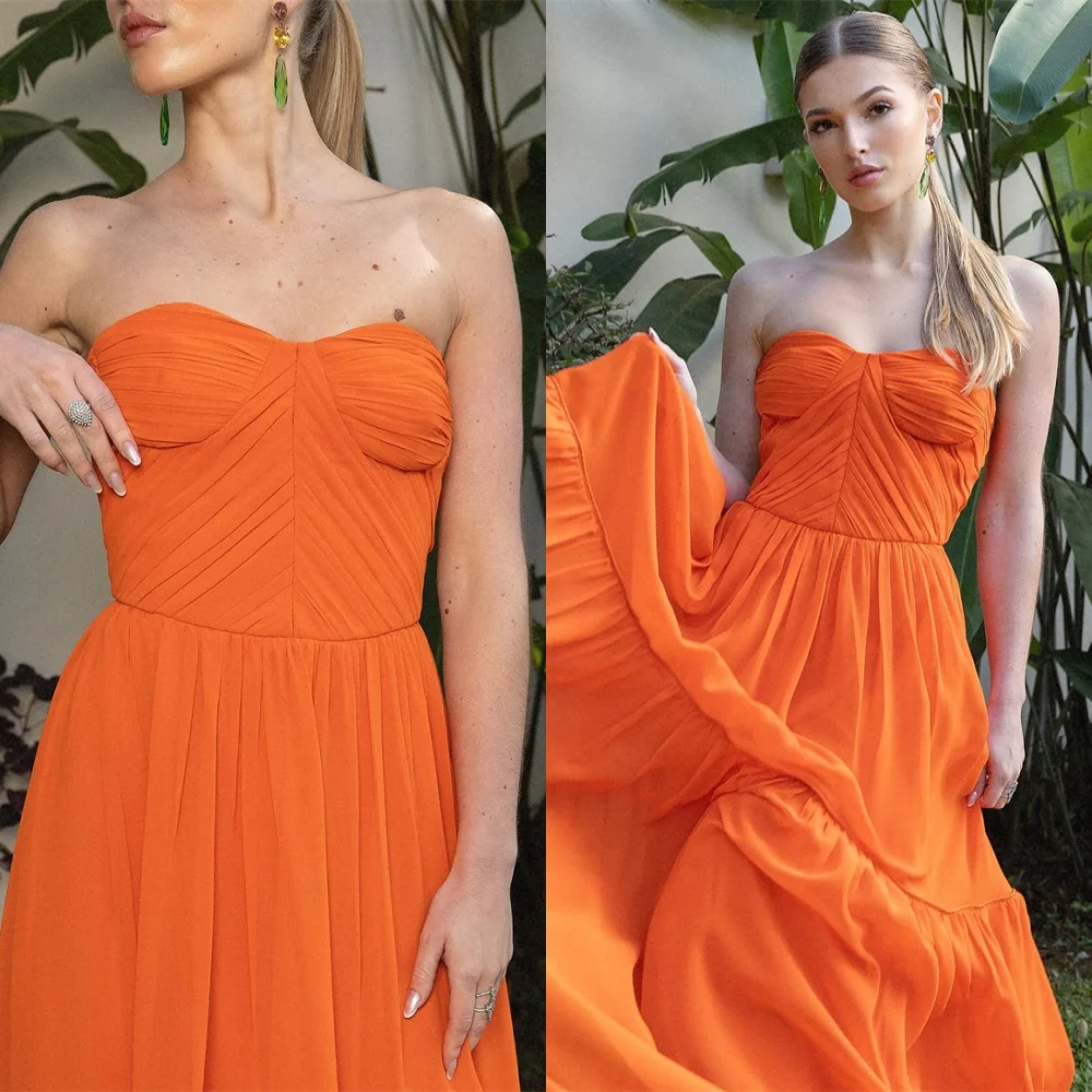 

Customized High Quality Orange Chiffon Evening Dress Elegant Sweetheart Sleeveless Homecoming Dresses Temperament Prom Dress