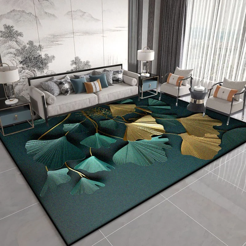 Luxury Flower Plant Black Living Room Carpet Chinese Style Decoration Sofa Coffee Tables Non-slip Rug Bedroom Washable Soft Mat
