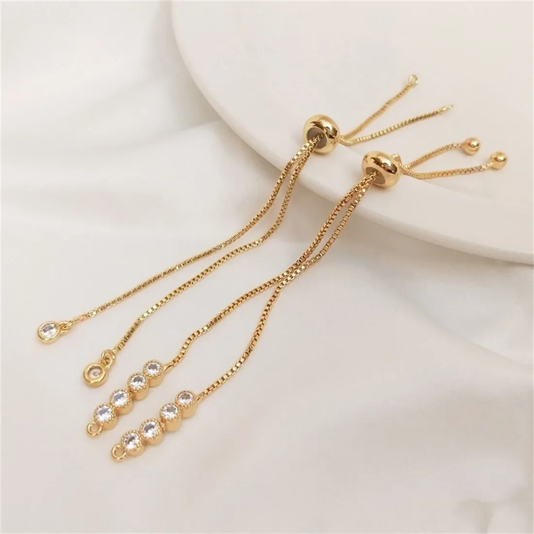 14K Gold Bag with Silicone Adjustable Bead Box, Extension Chain, Zircon Telescopic Bracelet, Handmade DIY Jewelry Accessories