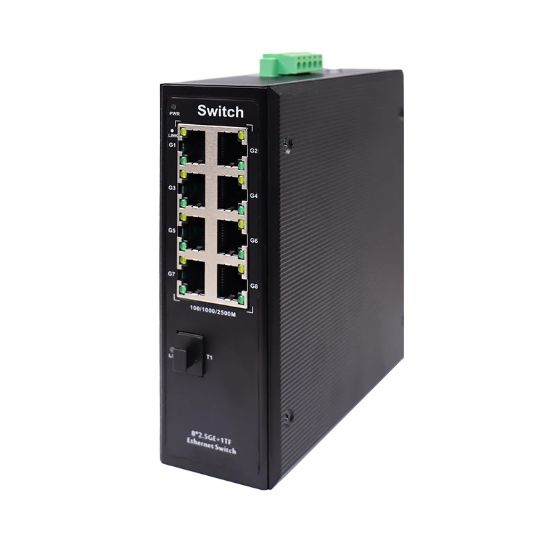 JT-COM 10GbE Uplink 2.5G SFP Industrial PoE Switch 9-Port 2.5G POE Industrial Switch, 8*2500M POE RJ45 Ports + 1*10G SFP+ Slot