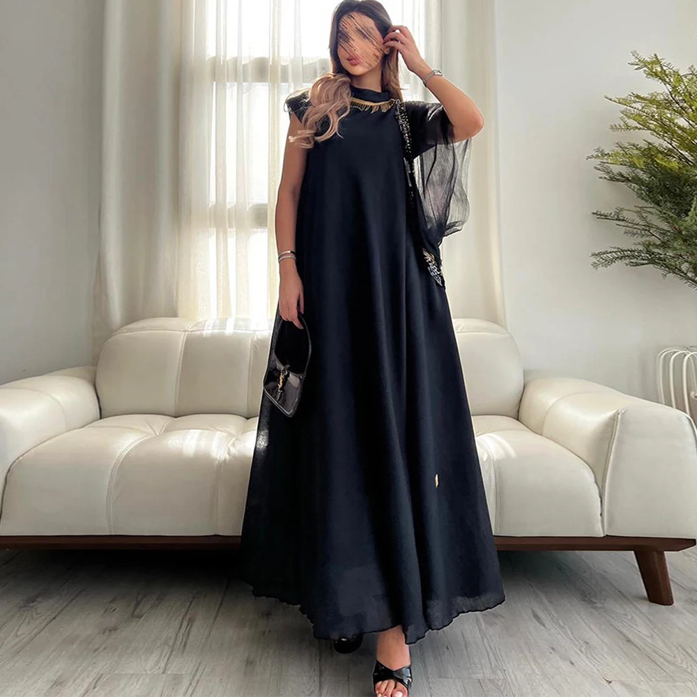 Formal Chiffon Evening Dress Graceful High Collar Prom Dresses Delicate Sequined and Tassel Customized Special Occasion Gowns