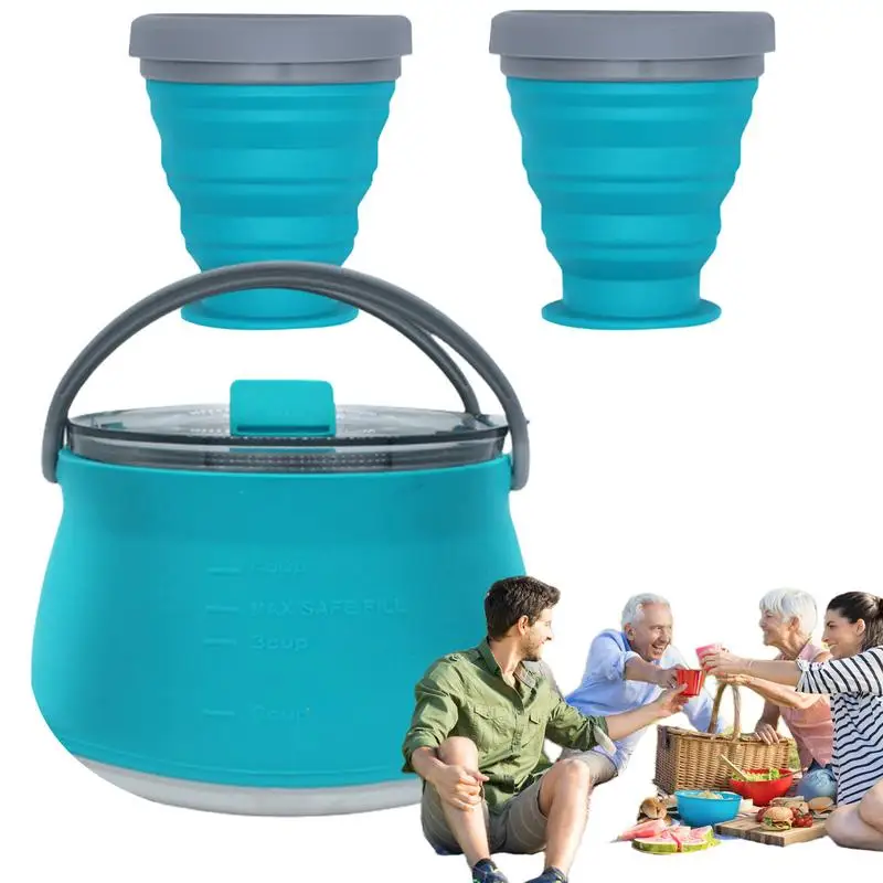 Foldable Hot Water Kettle Silicone Outdoor Water Tea Kettle Boiling Water Pot Portable Hot Water Kettle For Camping Hiking