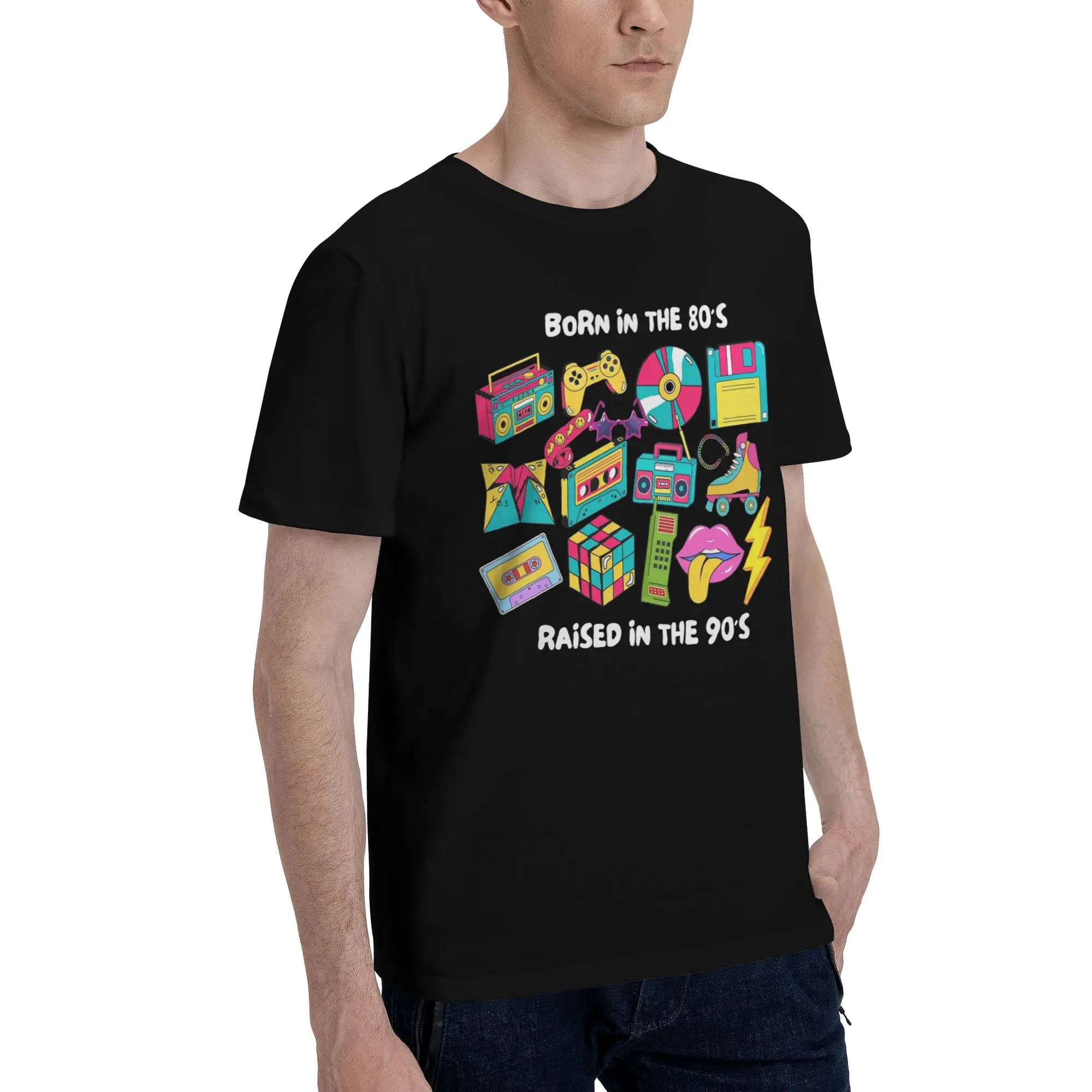Born In The 80's Raised In The 90's Graphic Printing T Shirt Men Women  100% Cotton  Tee Shirt Clothing