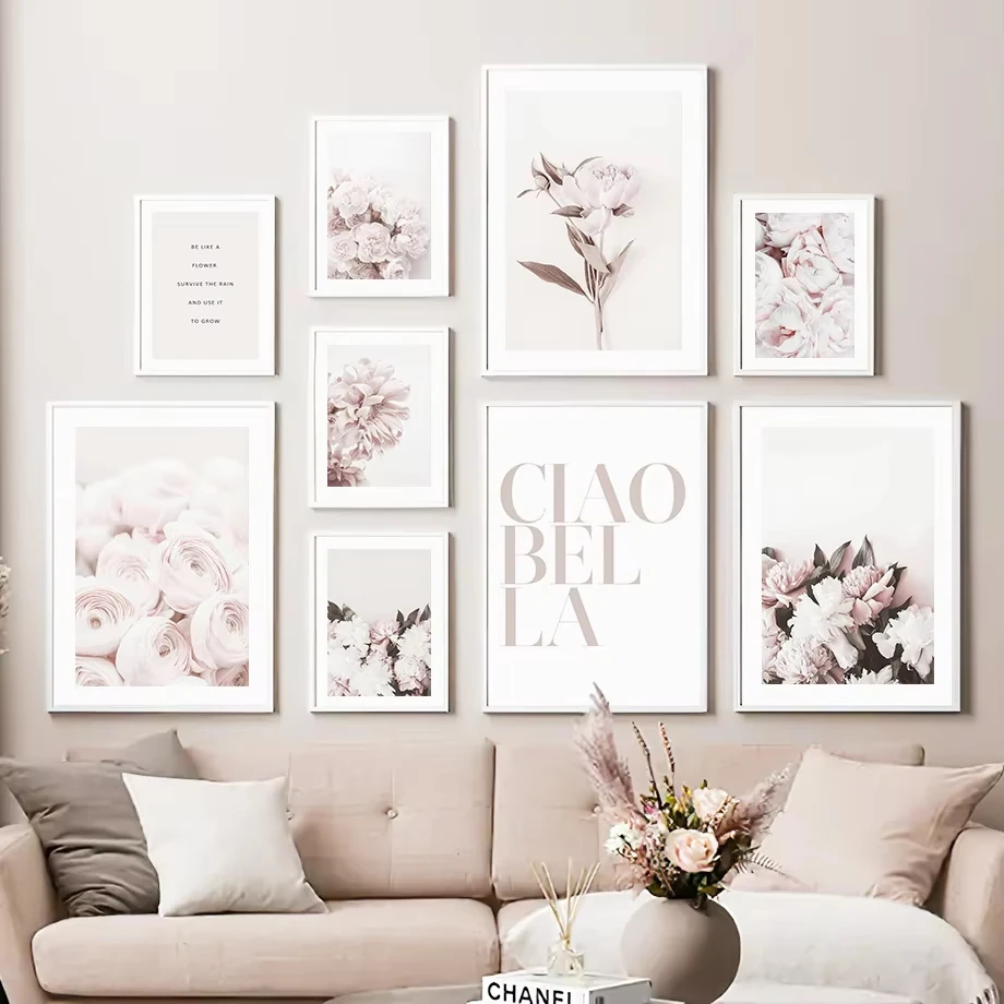 Pink Rose Peony Daisy Flowers Wall Art Canvas Painting Nordic Posters and Prints Gallery Pictures for Living Room Bedroom Decor