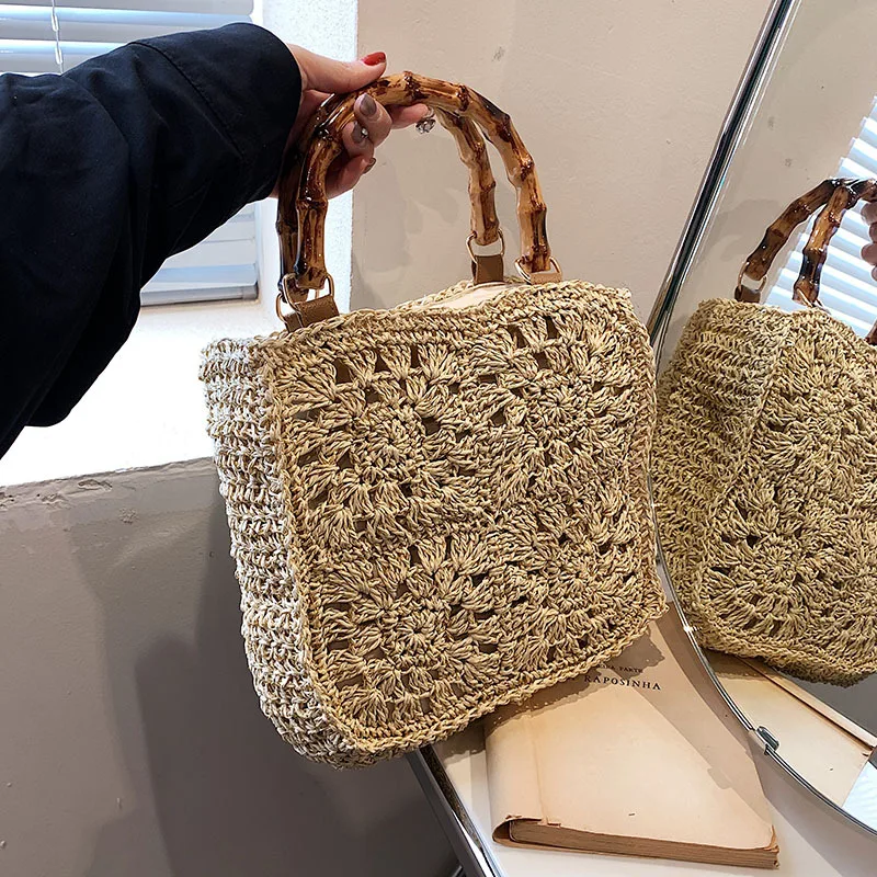 

Ladies Straw Woven Handbag Women Summer Holiday Beach Commute Casual Tote Bags Fashion Retro Large Capacity Shoulder Bags 2024