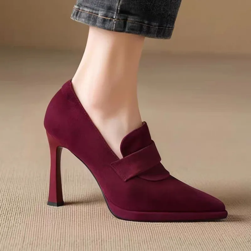 

High Heels 2026 New Retro Stiletto Spring and Autumn Temperament Scrub Pointed Toe Deep Mouth Single Shoes