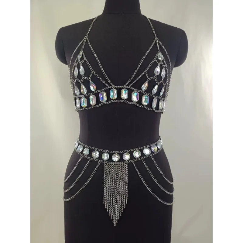 Crystal Chain Mini Skirts Women New Bikini Wear Chain Belly Women Cropped Nightclub Party Festival Wear Burning Man  Jewelry