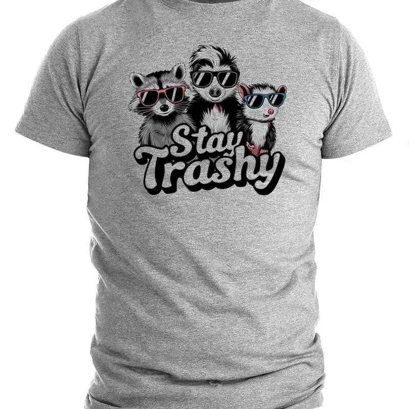 Stay Trashy T Shirt Funny Raccoon Opossum Skunk Retro 90s Boho Animal
