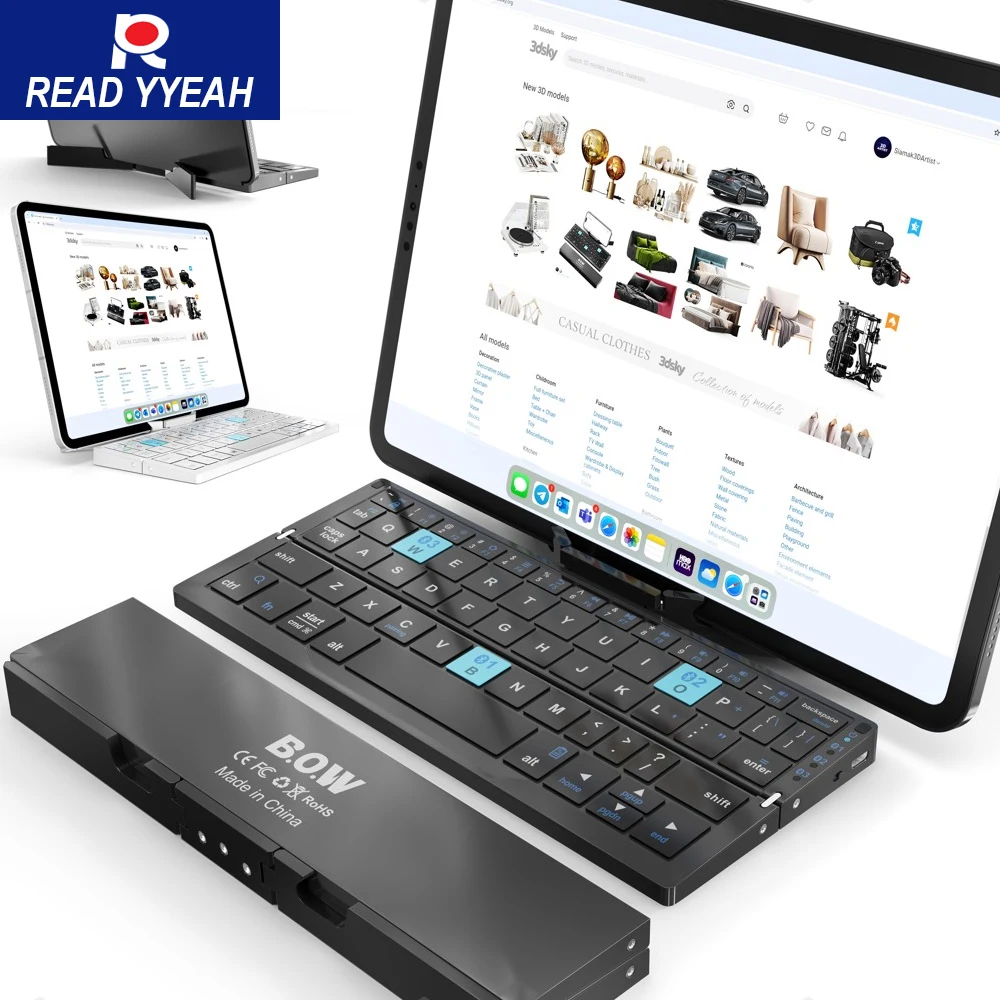 

2025 Mini Folding Keyboard Support 3 Devices For Android iOS Windows Xiaomi iPad Phone PC Laptop Wireless Keyboard Tablet Holder