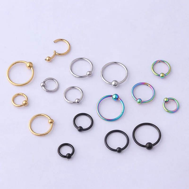 1PC 1.2mm Stainless Steel Septum Nose Rings Body Clips Ball Hinged Segment Clicker Hoop For Women Men Cartilage Piercing Jewelry