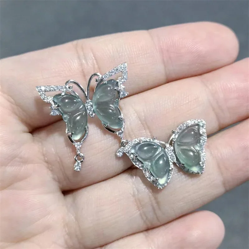 

Jia Le/ S925Silver Inlay Natural Jade Emerald Blue Water Butterfly Necklace Pendant Women Ring Fashion Boutique Jewelry Gift