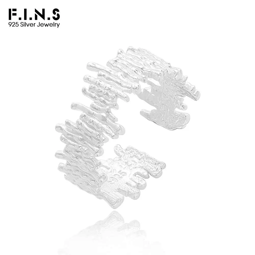 

F.I.N.S Original S925 Sterling Silver Open Ring Irregular Folded Railings Texture Adjustable Index Mid Finger Fine Jewelry Gifts
