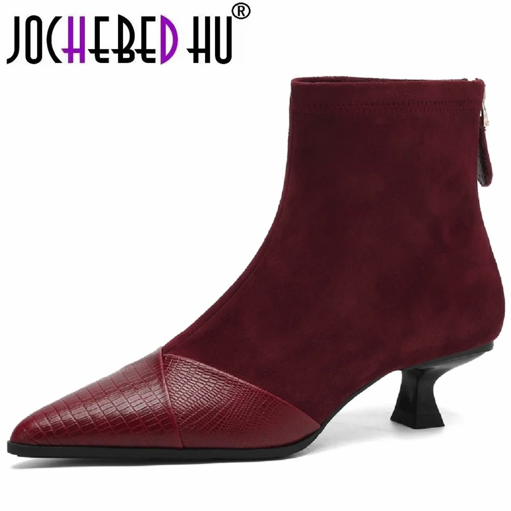 

【JOCHEBED HU】Handmade Women's Ankle Boots Luxury Minimalist Autumn Winter Cross-Border Fashionable Microfiber Booties 34-40