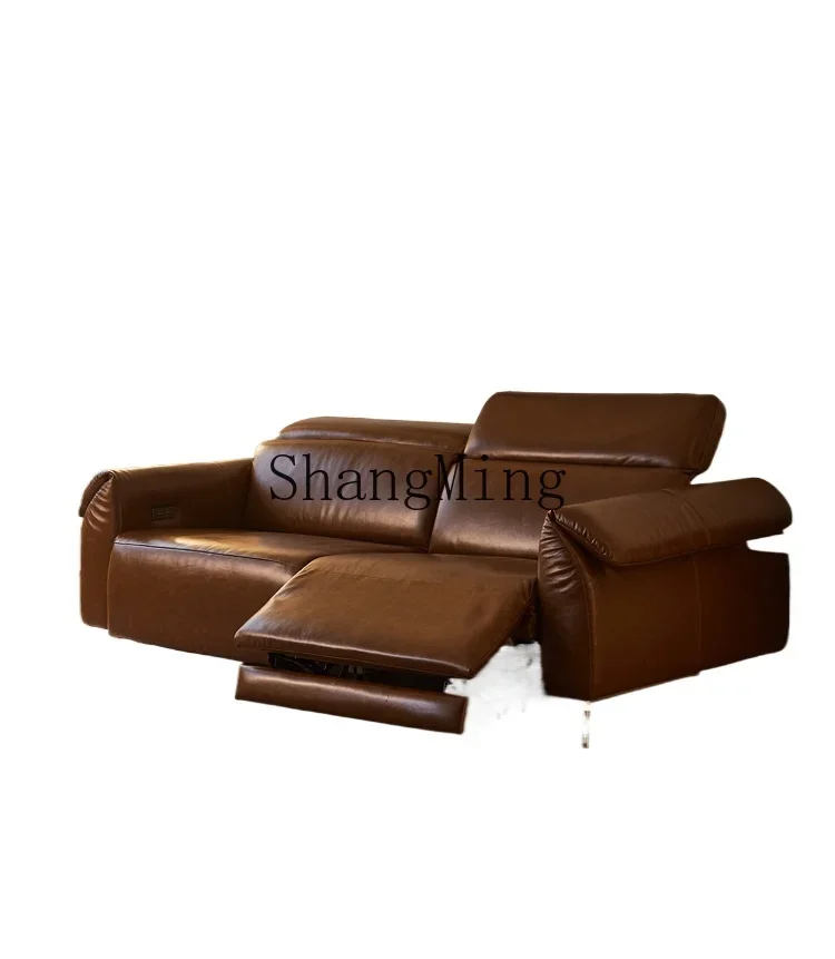 XMH retro oil wax zero wall function sofa casual free adjustment comfortable leather sofa