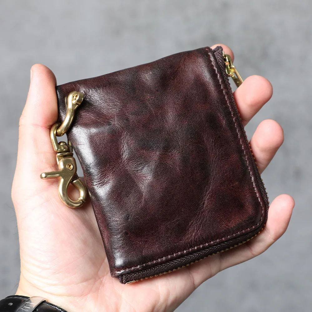 S.WORKER Vollnarbenleder Vintage-Kartenhalter Retro Mini-Münzbörse Tragbare Tasche Kurze Geldbörse – Detail 11