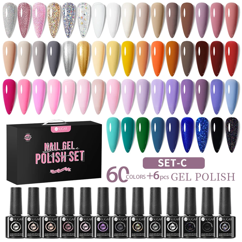 UR SUGAR 60pcs Color Gel Nail Polish Set Base Gel No-wipe Top Coat Reinforcement Gel Manicure Soak Off UV LED Gel Varnish