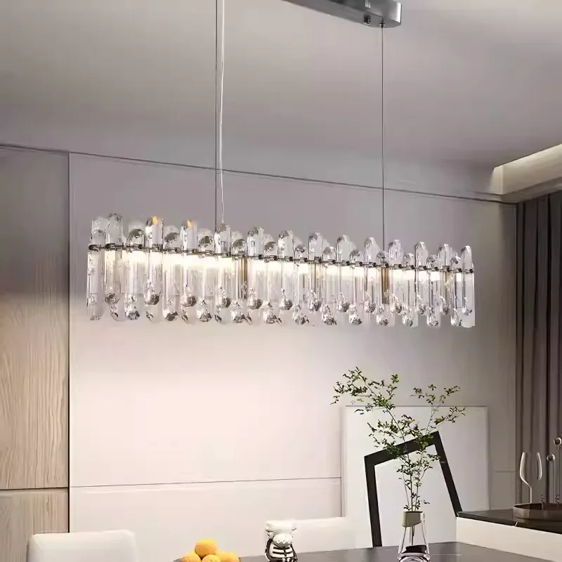 Crystal dining room chandelier light luxury lamps and lanterns simple dining room bar minimalist long LED chandelier