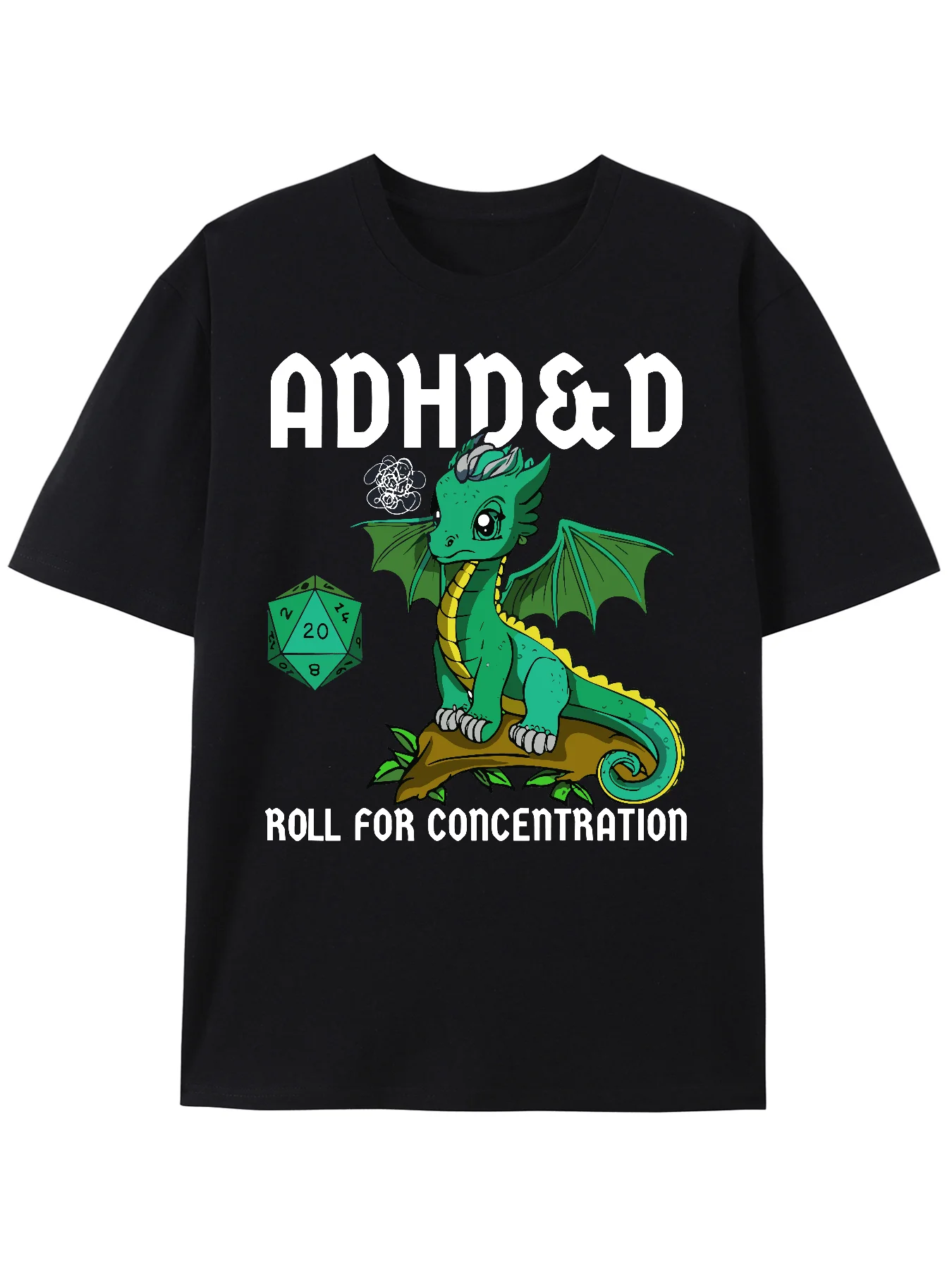 T-shirt da uomo stampata in cotone - Rotolo ADHD&D per la concentrazione con simpatico drago