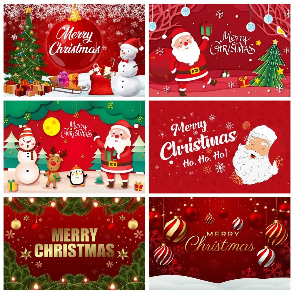 

Merry Christmas Photography Background Santa Claus Snowman Reindeer Xmas Tree Gift Christmas Children Photo Backdrop Photostudio