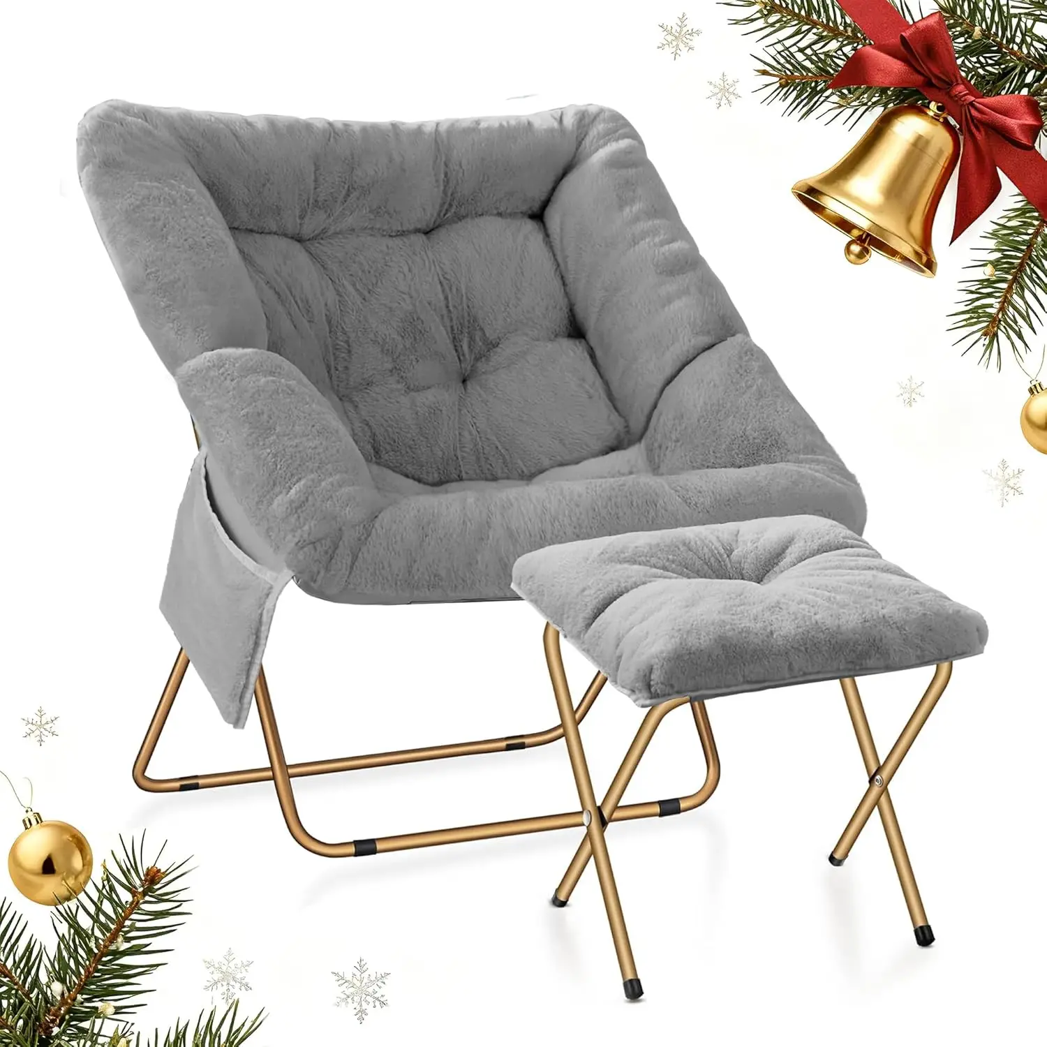 

Comfy Saucer Chair for Adults, Foldable Living Room Chairs, Soft Faux Fur Lounge Chair for Bedroom, Reading Chairs, X-Large