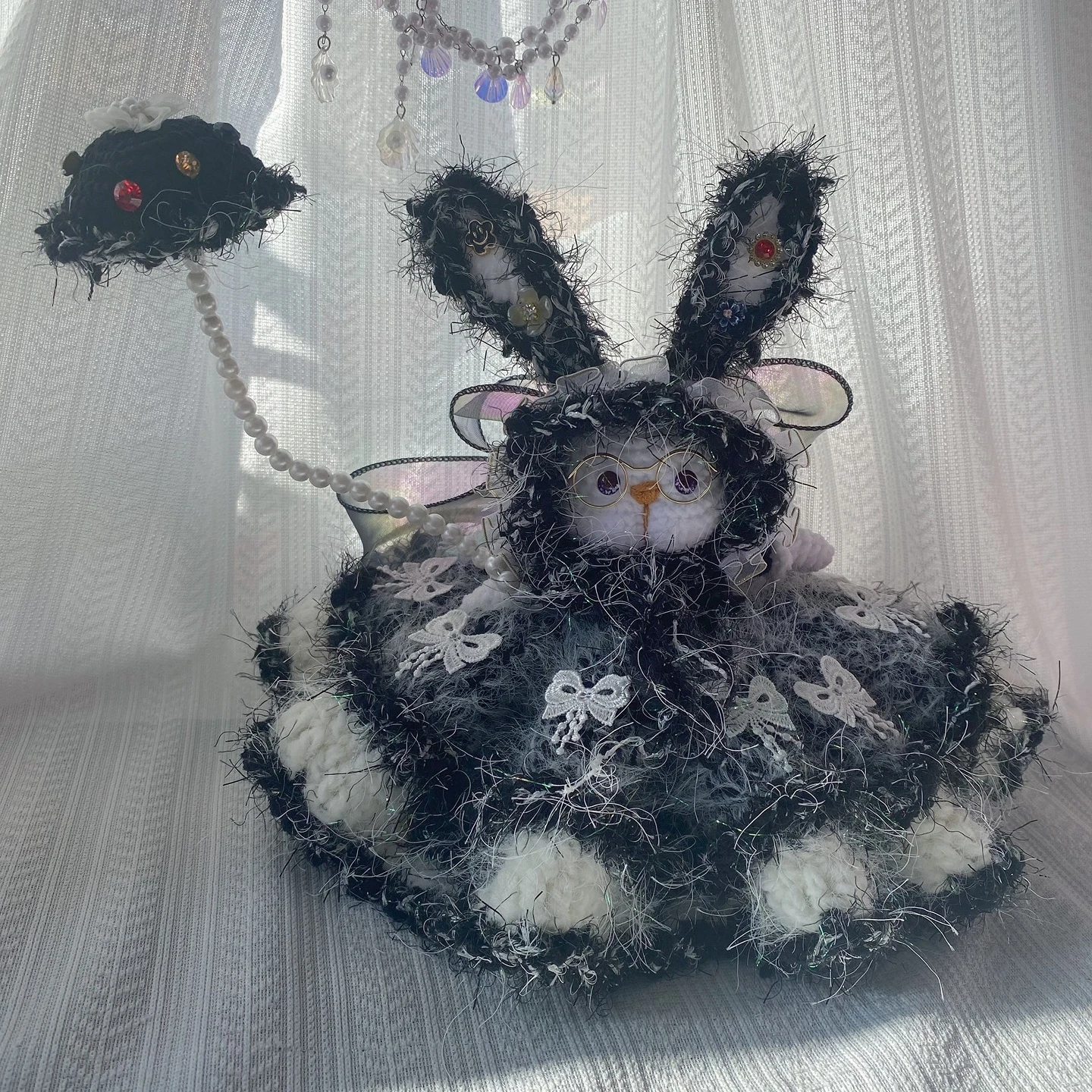 

0082 Handmade Knitted Rabbit Toy, Hip Hop Punk Style Custom Gift, Unique Personalized Soft Toy for Home Decor, Perfect Birthday