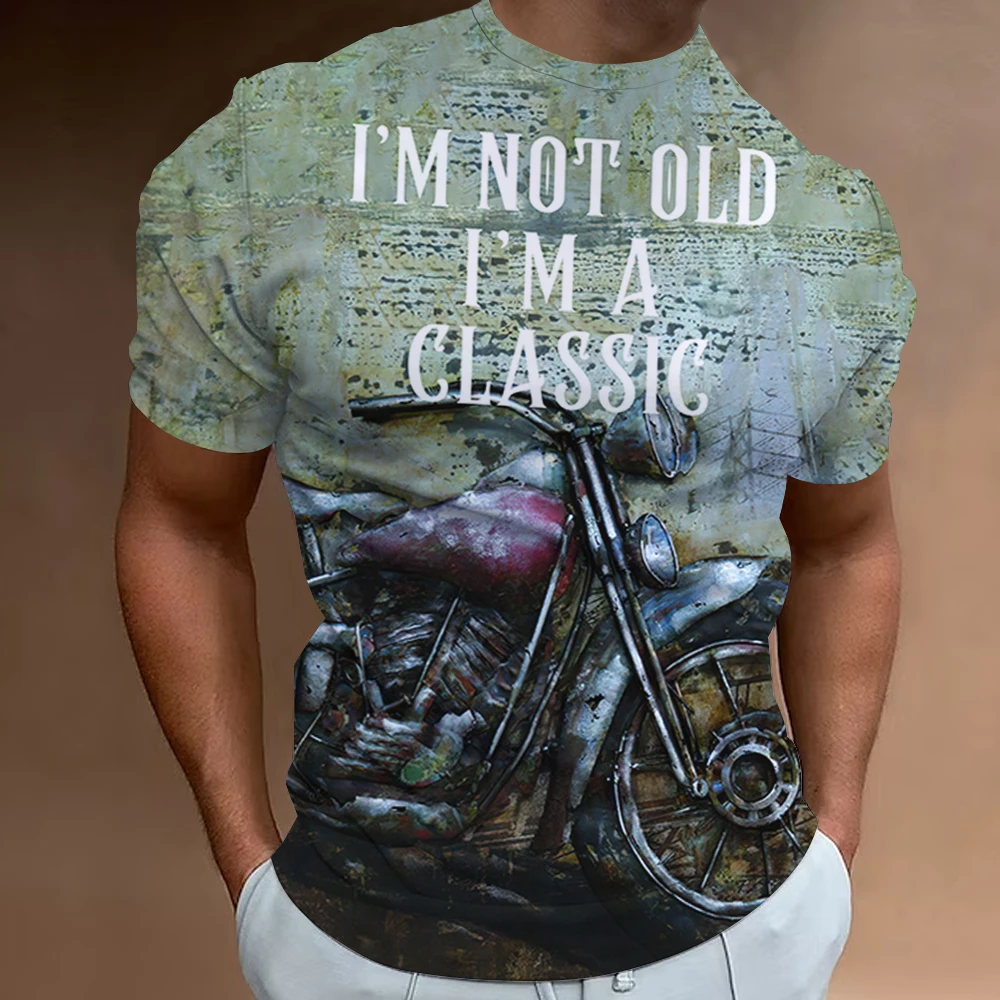 Vintage Motorcycle T-shirt Men 3D Car Print Short Sleeve Tops Street Ride Biker T Shirt For Mens T Shirt Oversized Tee Shirt Man