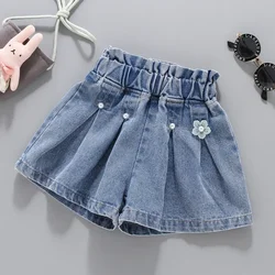 V-TREE Bol Denim Shorts Adolescente D'été Dentelle Pantalon Enfants Arc Vêtements Enfants Fleurs Broderie Jean Court Pour Adolescent