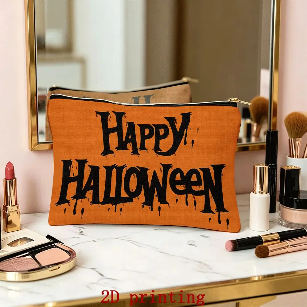Portable Makeup Bag Happy Halloween Pattern Design Halloween Theme Zipper Design Student Stationery Pouch Cosmetic Storage