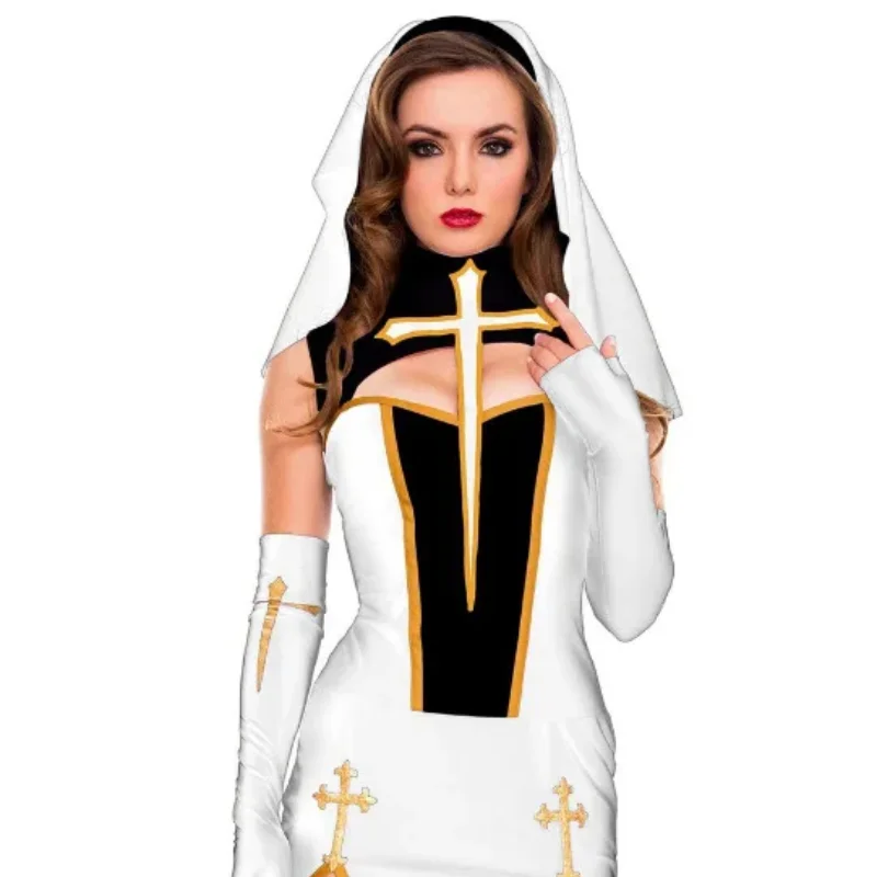 Women's Sexy Nun Cosplay Costumes Halloween Fantasia Fancy Dress Cos Clothing Carnival Lady Dress Game Uniform Party Suits