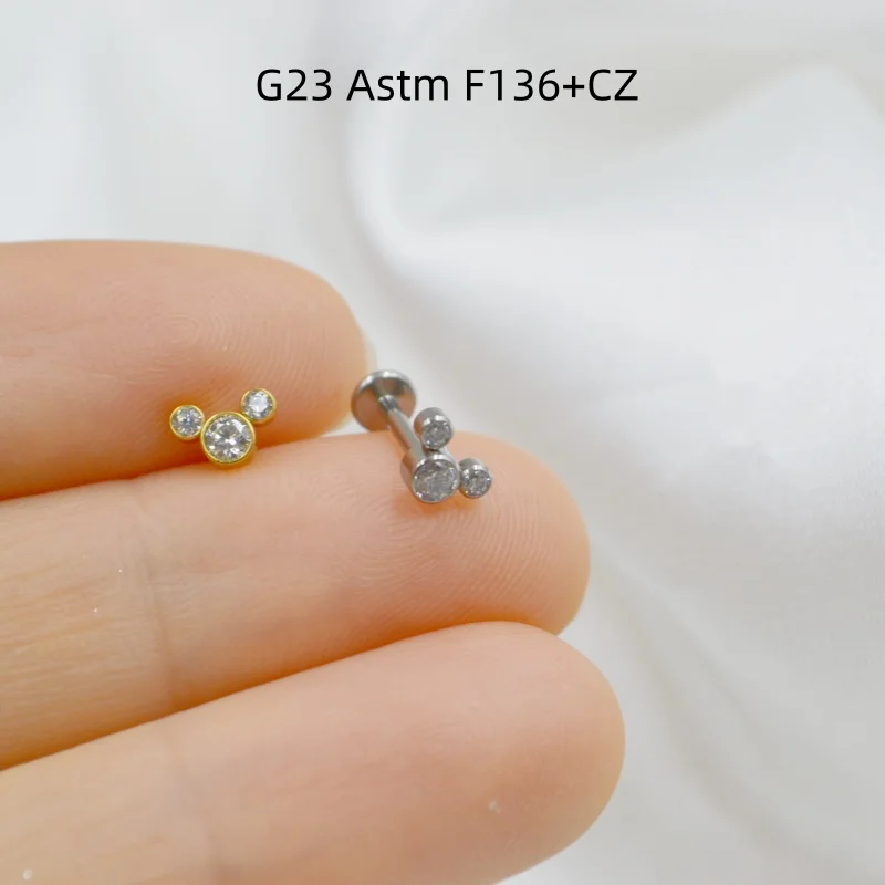 

10 шт. титановых украшений G23 ASTM F136 для пирсинга с фианитами: лабреты для губ, серьги-штанги для ушей (хеликс, трагус, руук), короткие штанги