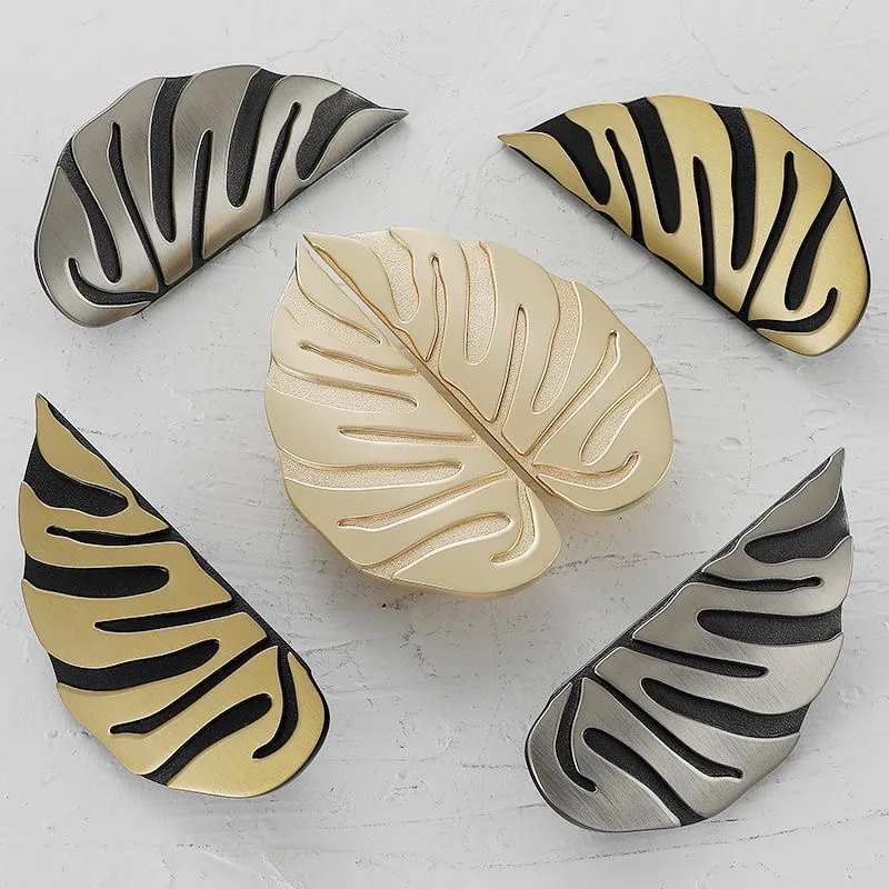 Vintage Leaf-Shaped Cabinet Handles - Antique Gold Creative Pair Wardrobe Pulls for Drawer, Modern Luxury Decorative Hardware