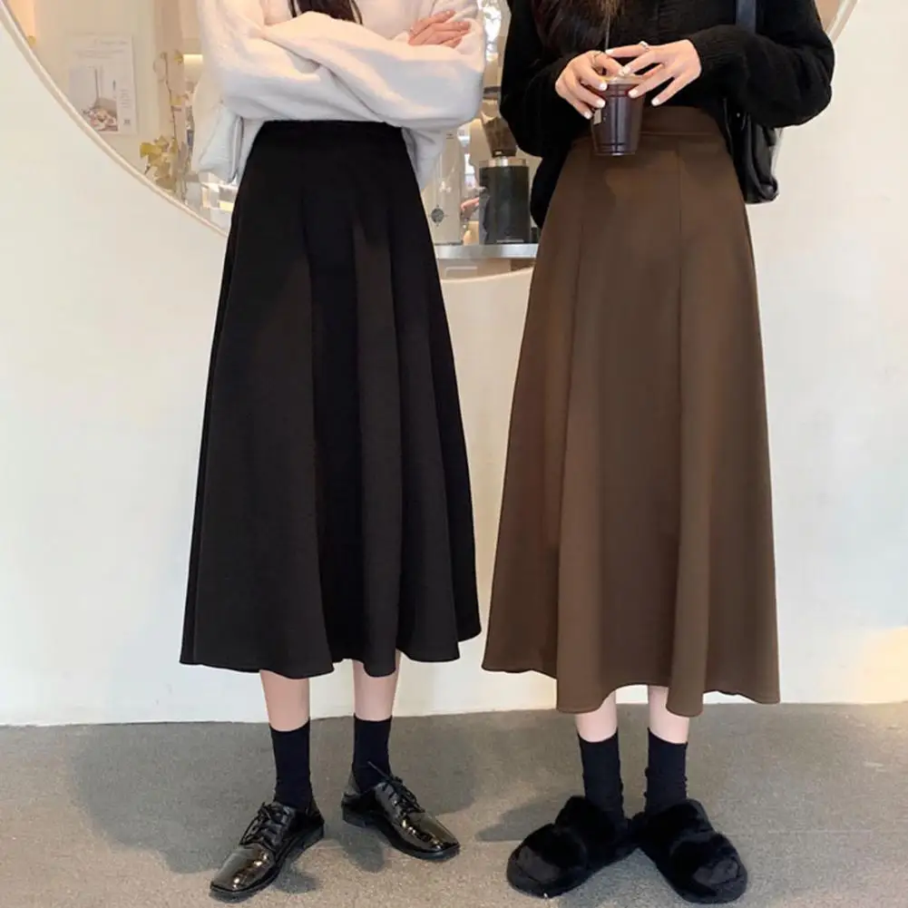 

High-waist Skirt Elegant High Waist A-line Midi Skirt for Office Ladies Solid Color Hem Commuting Style Workwear for Women