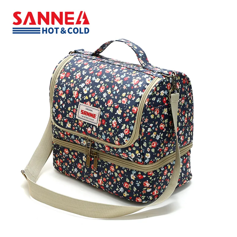 SANNE10L bolsa de almuerzo aislante de doble capa, serie Floral, bolsa térmica impermeable para Picnic, bolsa de almuerzo impermeable para mantenimiento fresco