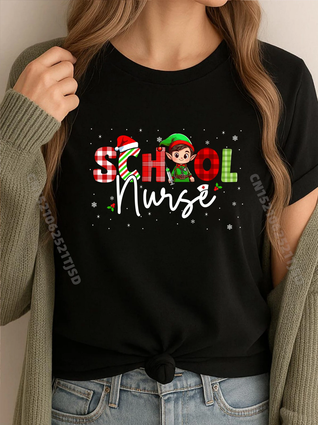 

Школьная медсестра, эльф, работа, Рождественский эльф, красочная командная уличная одежда, футболка большого размера, женская футболка