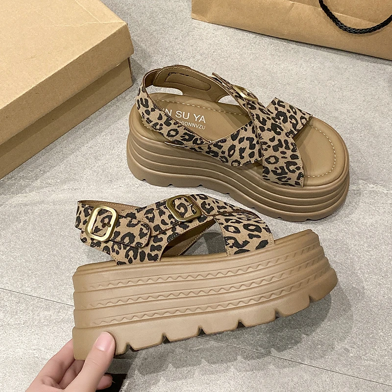 

8CM New Summer Wedges Sandals Ladies Beach Slippers High Heels Sandals Women Casual Platform Chunky Flip-Flops Sandalias Mujer