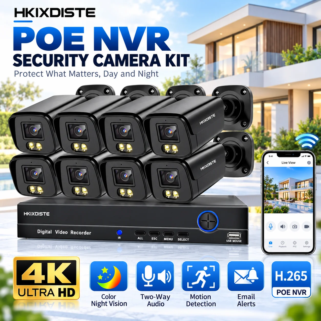 8MP CCTV Video Surveillance Kit Color Night Vision POE Security Camera System 4K 8CH NVR Kit 2 Way Audio IP Camera System 10CH