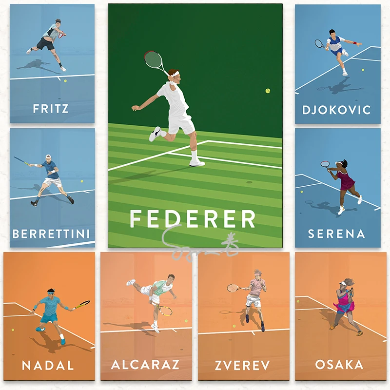 Tennis Player Famous Tennis Stars Poster Canvas Printing Minimalist Sports Star Figure Painting Wall Art Decor Boys Room Decor