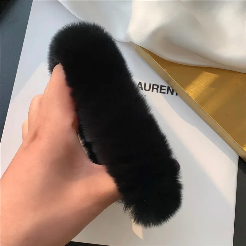 2024 Winter Real Mink Fur Elastic Hair Bands Scrunchies Luxury Fluffy Natural Rabbit Fur Warm Hair Ties Headband Hair Ropes