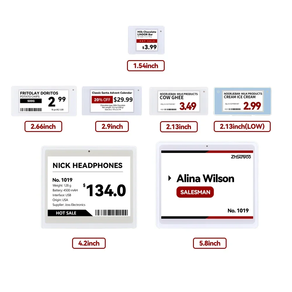 7 pcs e ink digital label 2.4GHz Electronic Wireless Price Labeling System Esl Digital Price E Tags POE Demo Kit