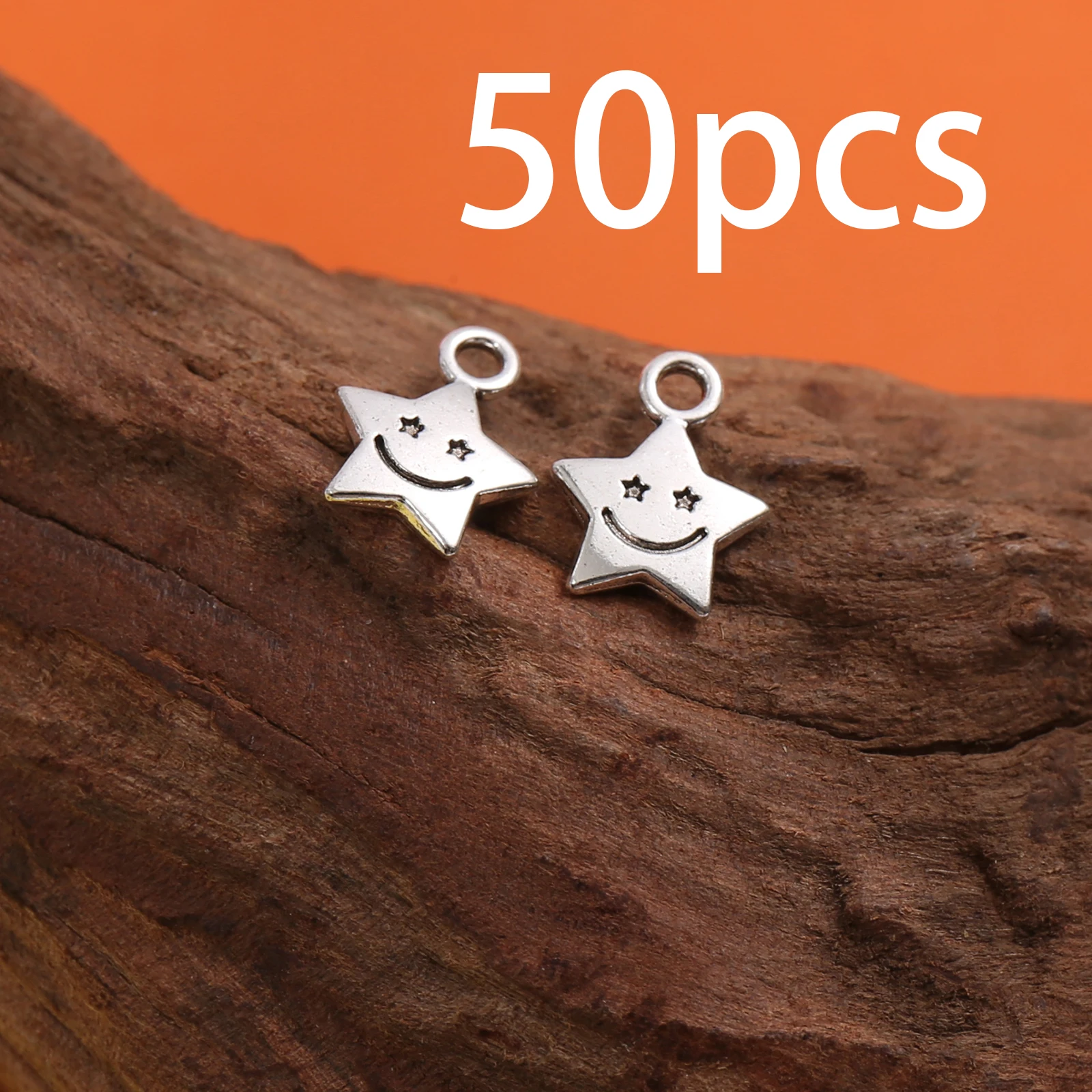 50 Pieces of Smiley Face Star Charms, Star-Eyed Smiling Five-Pointed Star Pendants, Suitable for DIY Bracelets, Necklaces, Earrings, and Handmade Beaded Jewelry Accessories