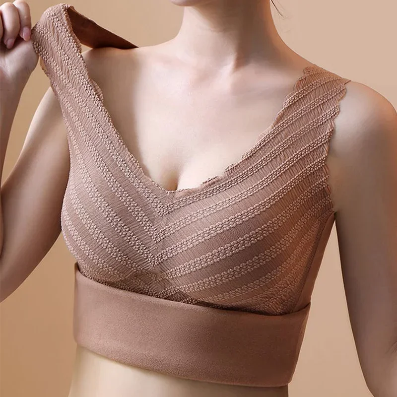 Camiseta Interior Térmica de Encaje para Mujer, Ropa Interior Cálida de Invierno, Lencería Térmica