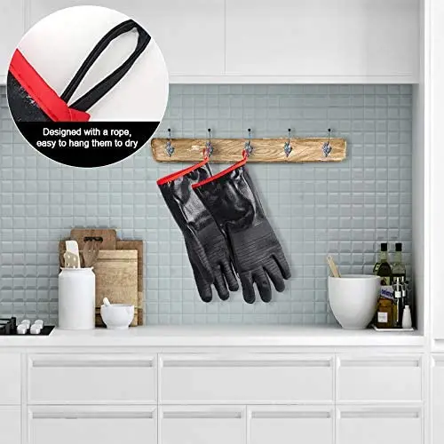 18 Inches, Heat Resistant BBQ Gloves, Long Sleeve Grill Gloves, Non-Slip Neoprene Coating, Soft Inside, Waterproof